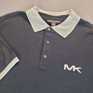 Michael Kors Mens Polo Shirt 2XL Black Logo Contrast Collar Casual Luxury